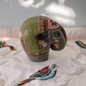 Painted Wooden Elephant Figurine